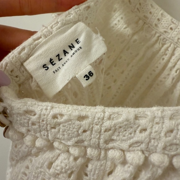 Sezane Eyelet Crochet Lace Ruffles Top - Picture 2 of 2